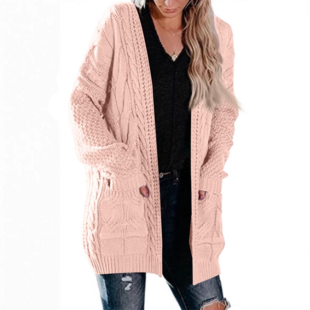 Women's Mid-Length Cable Pocket Knit Cardigan Sweater