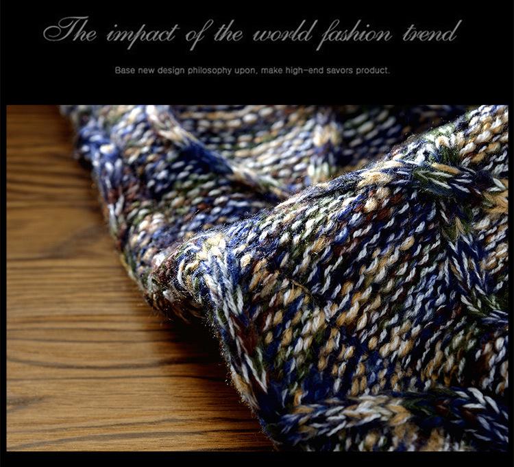 Winter 2025 Men's Korean Style Slim Fit Diamond Pattern Round Neck Pullover Knitwear