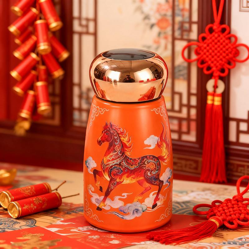 2026 Year of the Horse New Smart Gift Thermos Cup Light Luxury Retro Stainless Steel Portable Creative Pocket Mini Water Cup