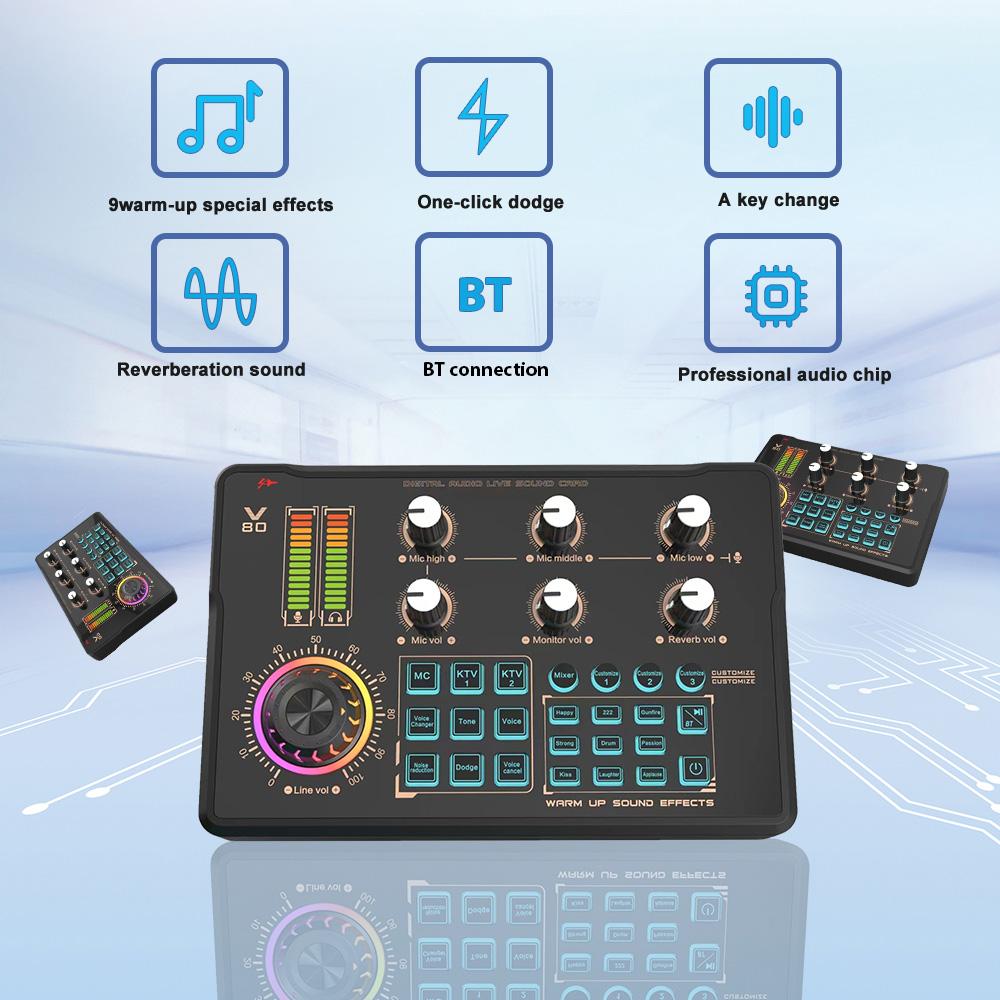 Live Sound Card Audio Recording Professional Sound Card Mixer with DJ Mixer Effects and Voice