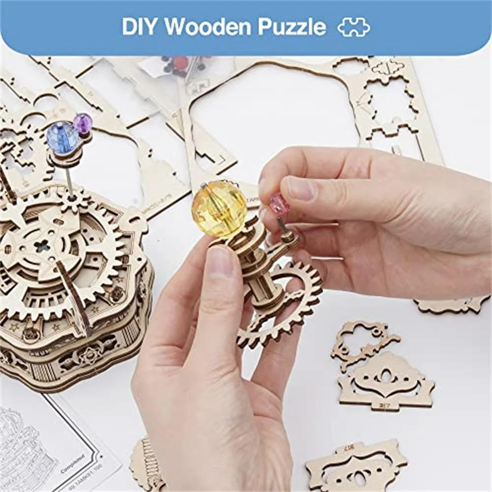 Drehende Sternennacht Mechanische Spieluhr 3D Holzpuzzle Bausatz Bastelset für Kinder Kinder AMK51
