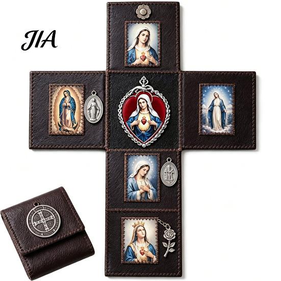 Spiritual Practice Tool Portable Catholic Altar, Handmade Pocket Prayer Shrine, Faux Leather Folding Altar Foldable Devotional Religious Gift