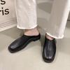 Deep mouth women's loafers 2025 retro soft leather flat bottom comfortable casual stepping heel cover foot low heel single shoes wear two