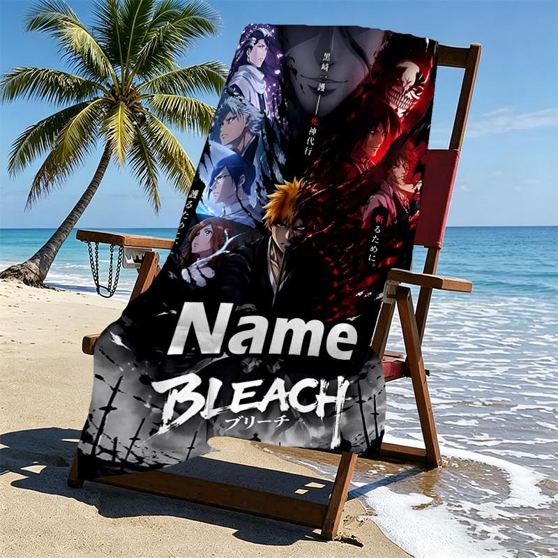 Custom Name Personalized BLEACH Print Beach Towel, for Trip Camping Beach Party Home Decor, Birthday Gift for Family & Friends