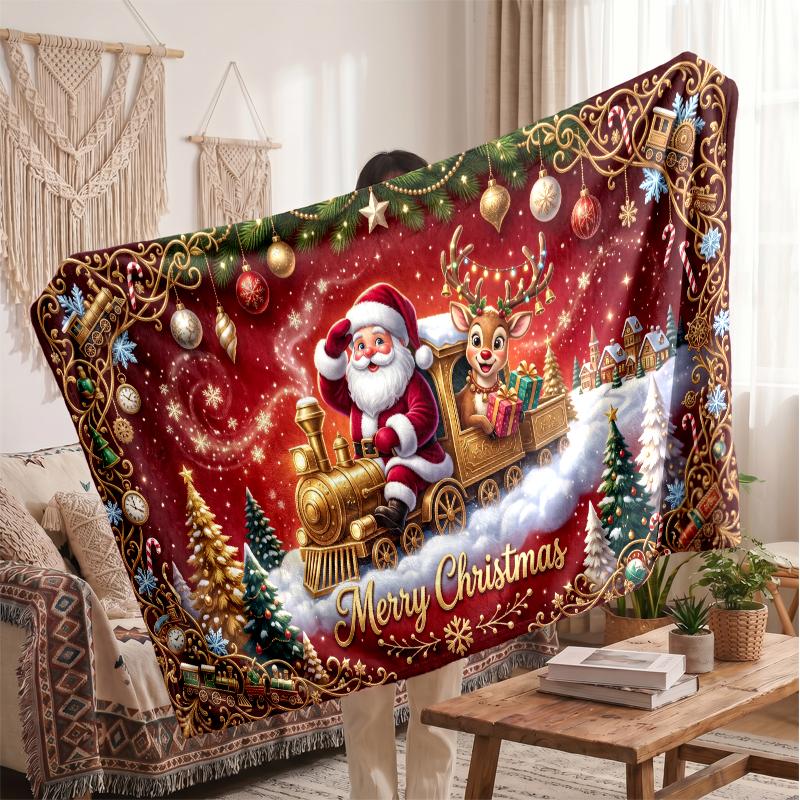 Christmas Flannel Throw Blanket Soft Warm Cozy For Sofa Bed Indoor Home Use Great Holiday Gift