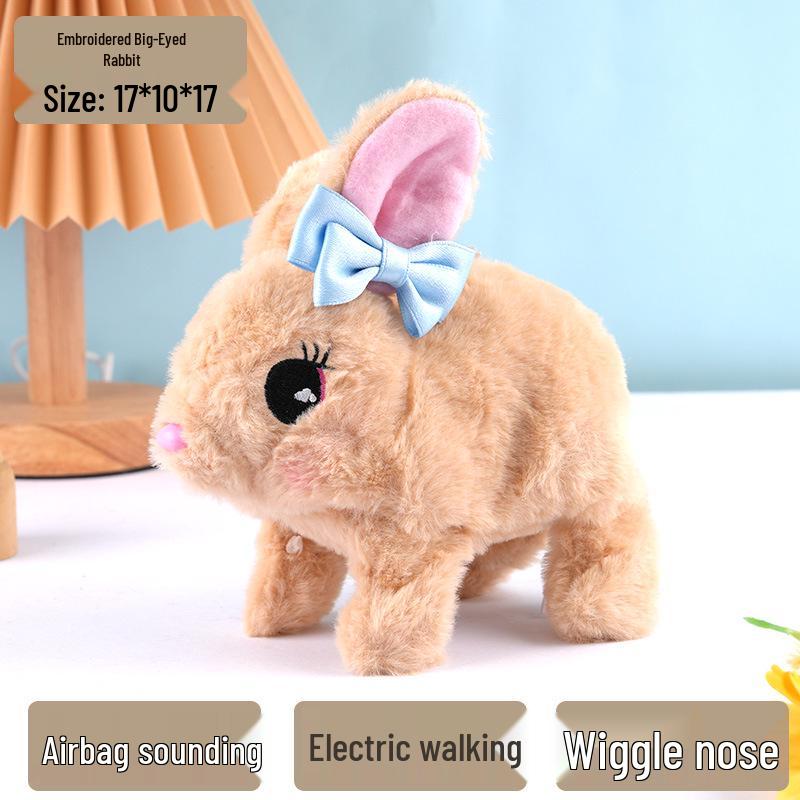 Interactive White Plush Rabbit Toy: Walks, Cries, and Moves Ears