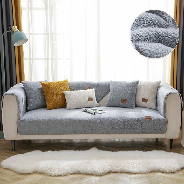 Modern Sofa Covers For Living Room Winter Lamb Wool Sofa Slipcovers Sofa Towel Thicken Plush Soft Anti -Slip Couch Cover For Home