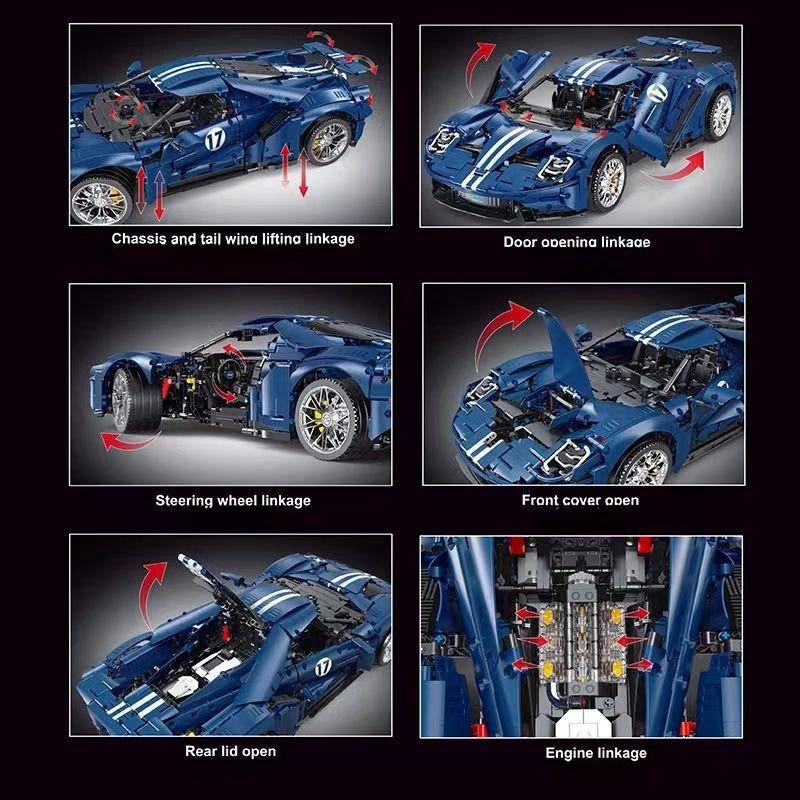 Technic GT Blue Red Super Car 1:8 Model Race Vehicle Building Blocks Bricks Childrens Kids Birthday Thanksgiving Gift