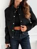Women's Stand Collar Short Jacket with Gold Buttons and Chest Pockets Multiple Colors