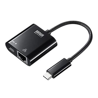 SANWA SUPPLY USB Typ-C zu LAN Adapter (PD-kompatibel), USB 3.2 Gen 1 zu RJ-45, Schwarz, USB-CVLAN7BK