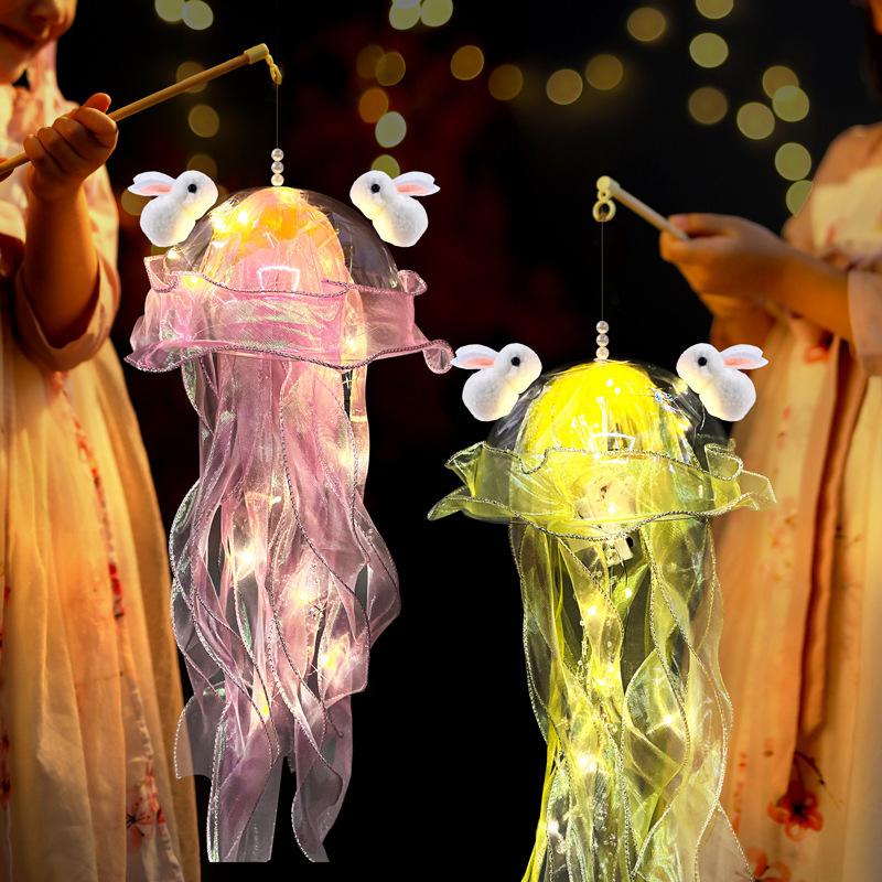 Jellyfish Lantern Mid Autumn Lantern Festival Handheld Bunny Lantern Finshed Lampions Outdoor Chinese Lantern Garden Yard Decor