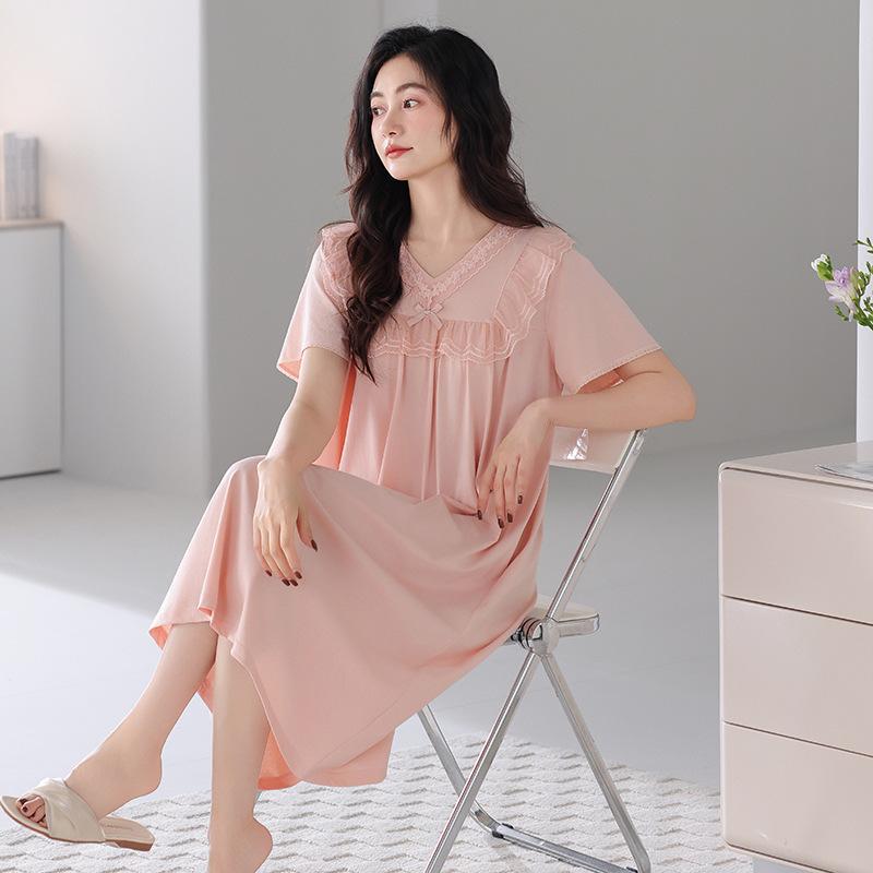 Pajamas women's summer cotton short sleeves 1011 new simple and high-end pregnant women can wear loose loungewear dresses