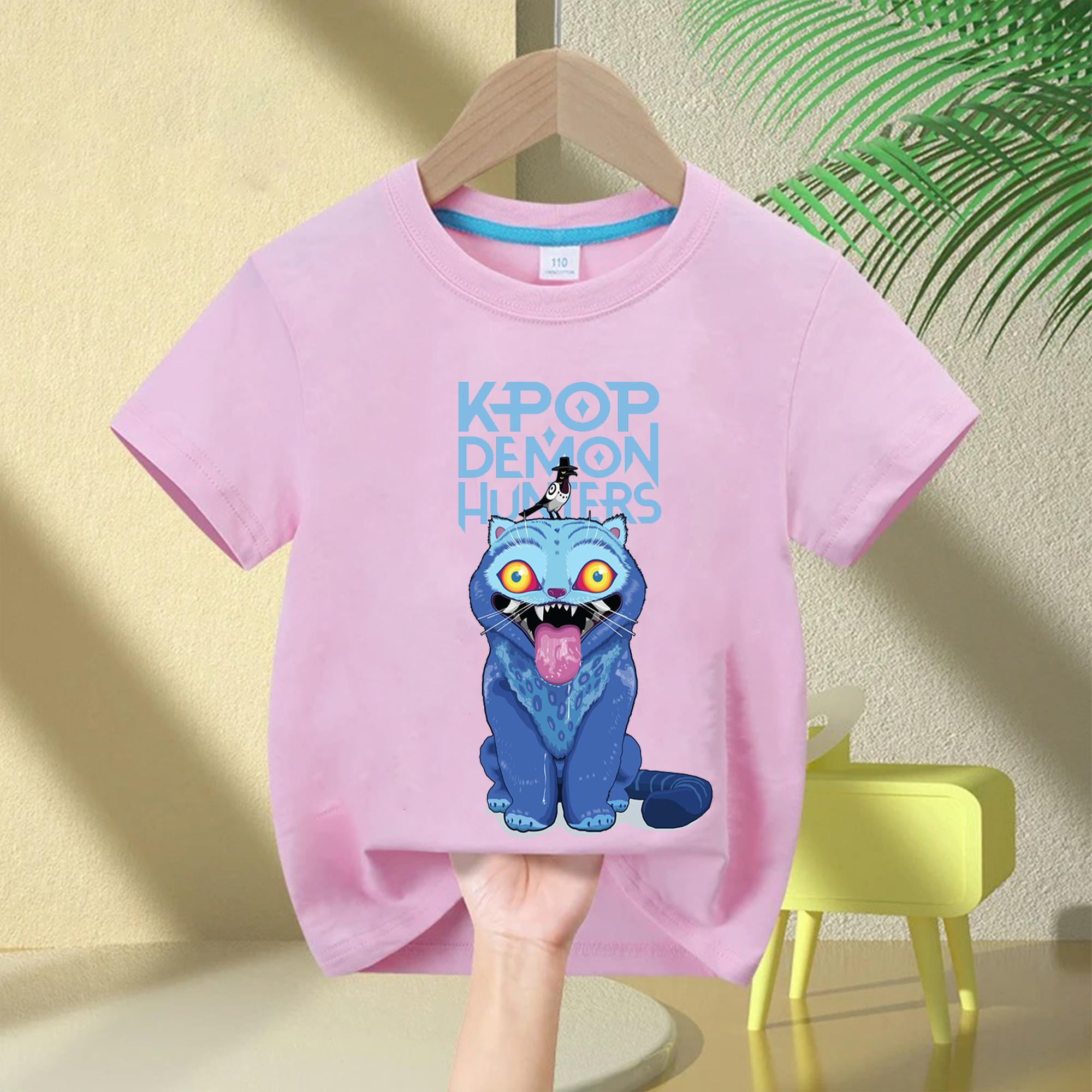 

2025 Горячий Фильм Мягкий Хлопок Футболка для Девочек Младенцев Детская Одежда KPop Охотники на Демонов Поклонники Подарки Детская Одежда Модные Повседневные Топы 150cm