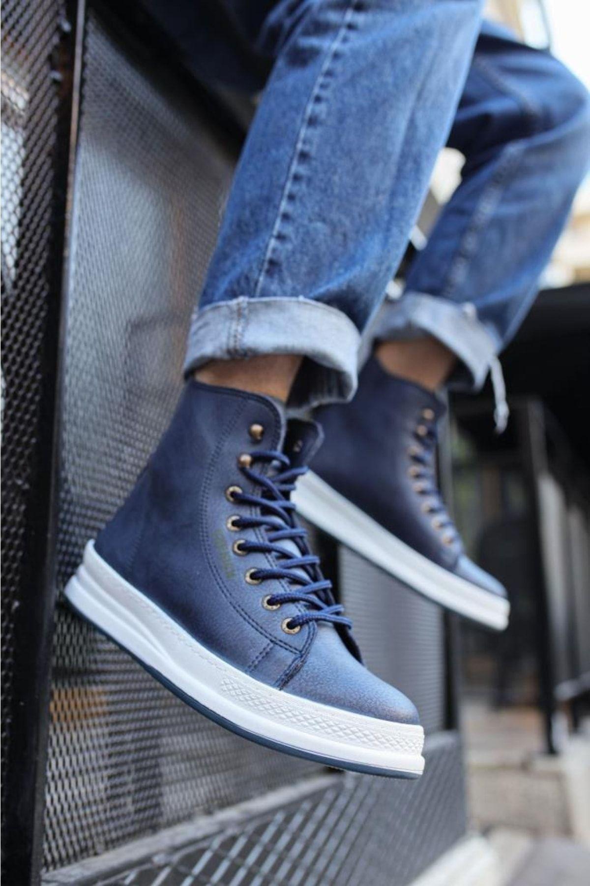 

Men s Fashion Bootie Cheki Boots Navy Blue Shoes 40
