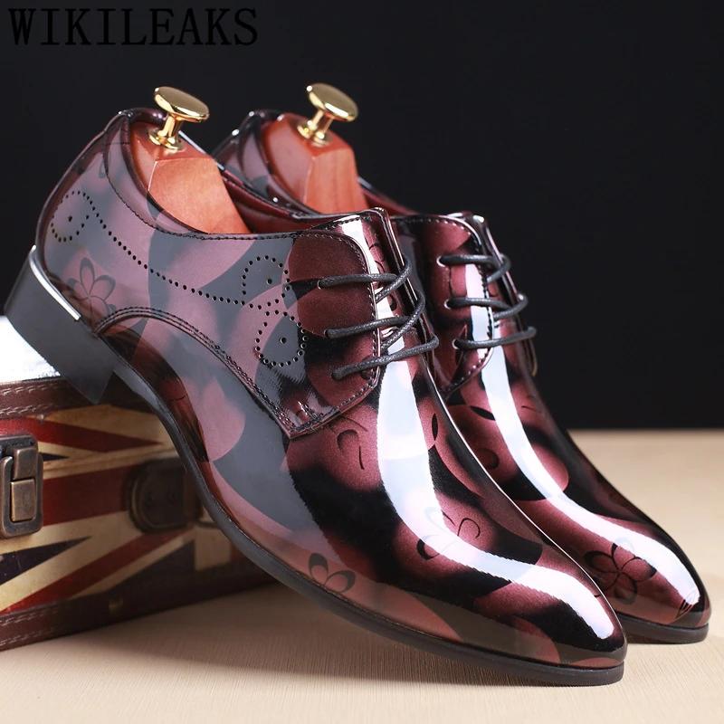 Fashion Men Dress Shoes Floral Pattern Men Formal Shoes Leather Luxury Fashion Groom Wedding Shoes 37-50