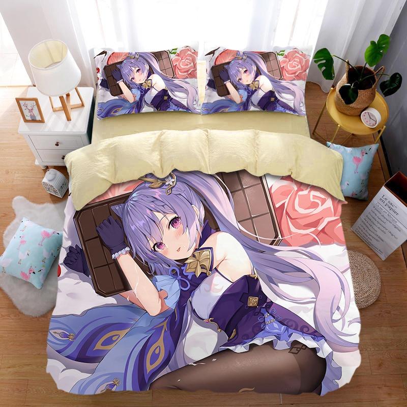 Anime G-Genshin Impact Duvet Cover Pillowcase Anime Girl Bedding Set Adult Boy Teen Children Bedroom Decoration Queen King Size