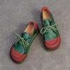 Johnature Chaussures à lacets rétro en cuir véritable polyvalentes, couleurs mélangées, semelle souple, chaussures confortables pour femmes