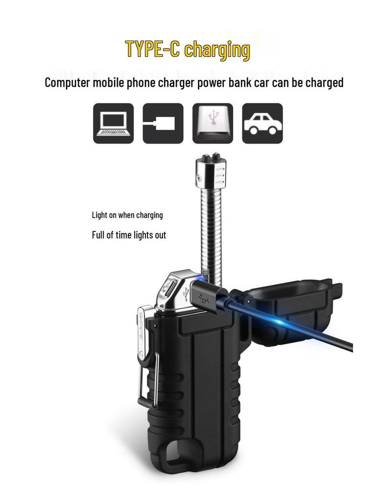 Outdoor Camping Waterproof Windproof Type-C Rechargeable Lanyard Lighter F37