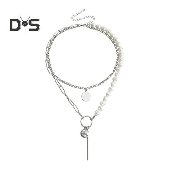 Mehrlagige Halskette mit Kunstperlen im Barockstil für Damen, Halskette mit gestapelten Kunstperlen und Büroklammern, Schmuck für Ehefrau und Freundin