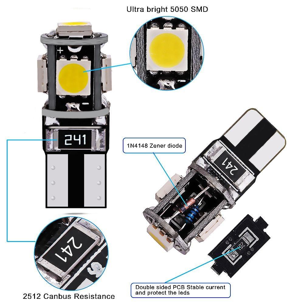 Canbus Weiß Blau Rot Gelb Grün T10 5smd 5050 Led Auto Licht W5w 194 241 Fehler Glühbirnen