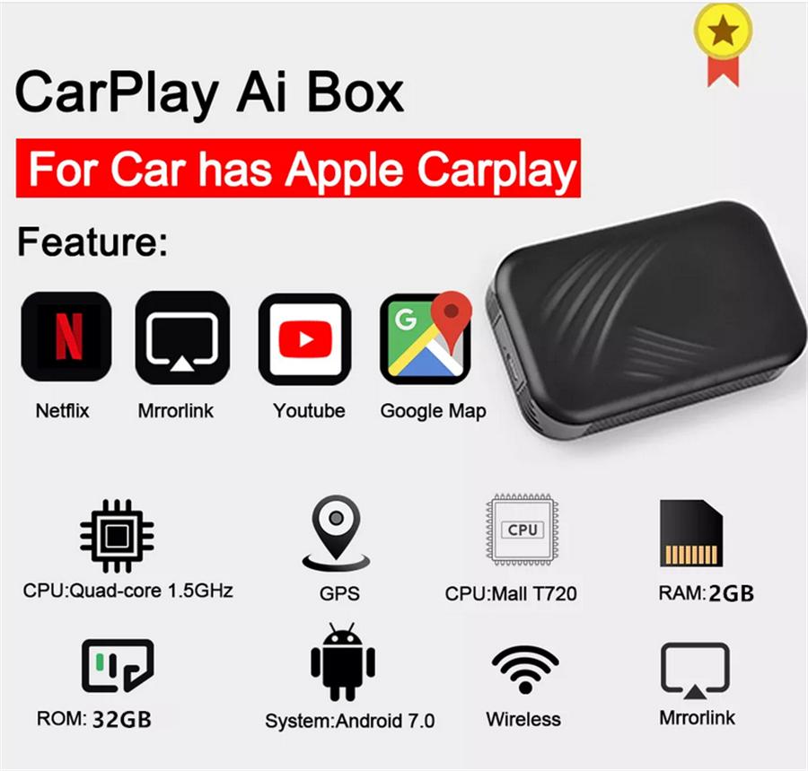 Quad-Core 2+32G Android 7.0 For Carplay Ai Box Car Multimedia Player Mirror Link
