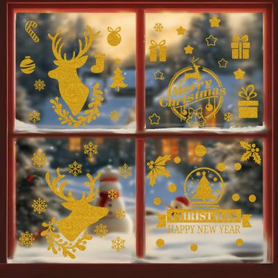Kerst Rendier Geweien, Feestelijke Sfeer Scène Decoratie, Glazen Deur Stickers, Statische Raamstickers