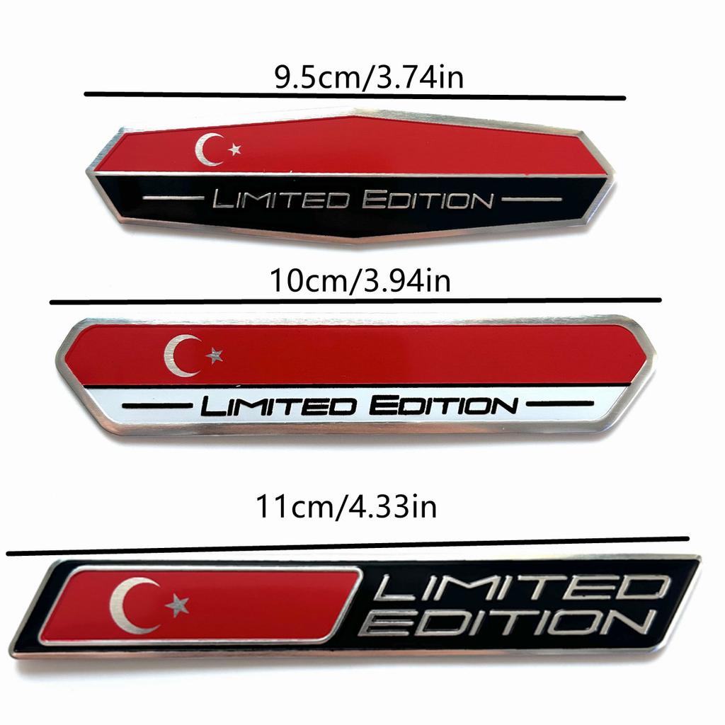 Limited Edition Türkiye National Flag Aluminium Adhesive Emblem Rear Trunk Badge Fender Sticker Body Decal Car Emblem