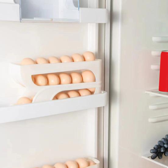 Fridge Side Door Slide Egg Rack Rolling Four Tiers Automatic Stoarge Large Capacity 30