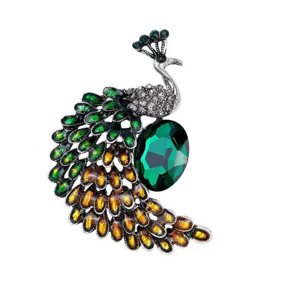 Brooch Pin Imitation Inlaid Crystal Zinc Alloy Peacock Shape Pin Coats Suits A
