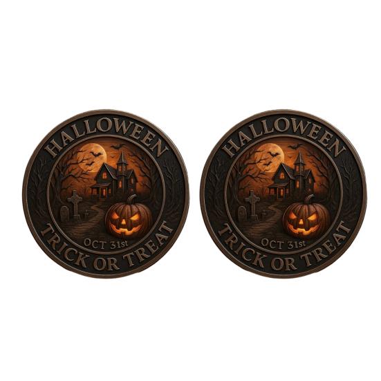 Halloween Challenge Coin Scarecrow Pumpkin Reaper Edition Metal Coin Trick (Skull Side)