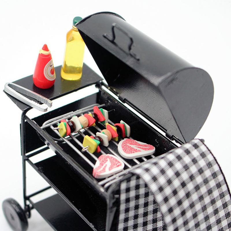Kitchen Toy For Doll House Picnic Dollhouse Miniature Black Bbq Grill Model Grill Garden Outdoor Decor Kids Pretend Play Toy