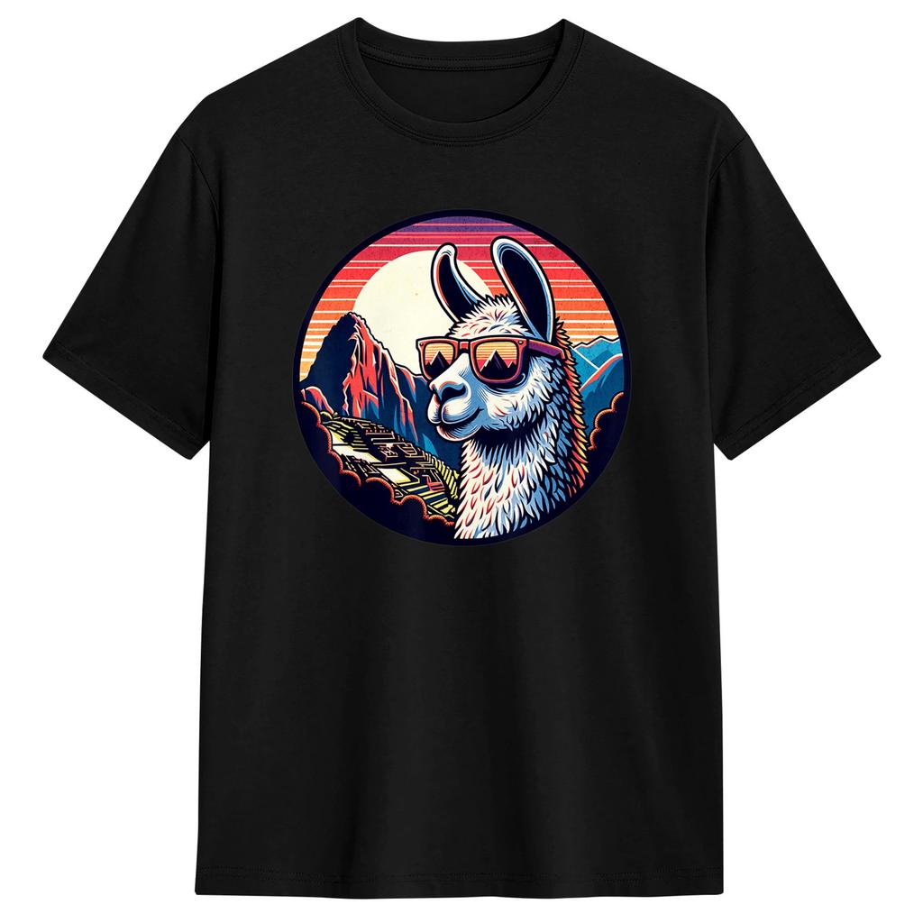 Alpaca At Machu Picchu In Peru Tshirt Unisex Y2k Basic Tshirts Beach O Neck Hipster Tees Print Big Size Tops
