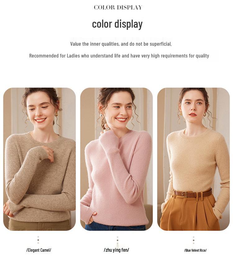 Women's Slim Fit Cashmere Sweater: Autumn/Winter Fashion Round Neck Knitted Pullover