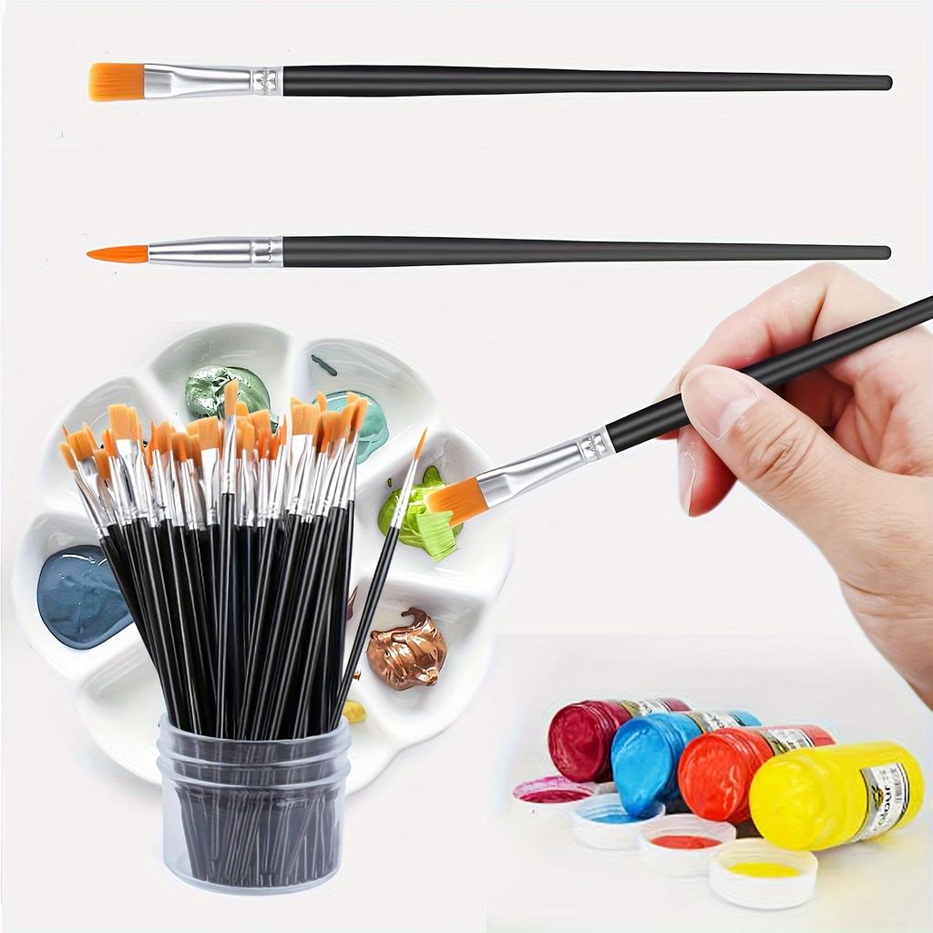30pcs of Nylon Hair Paintbrushes, Featuring Flat And Round Tips, Suitable for Professional Oil Painting, And Craft Painting