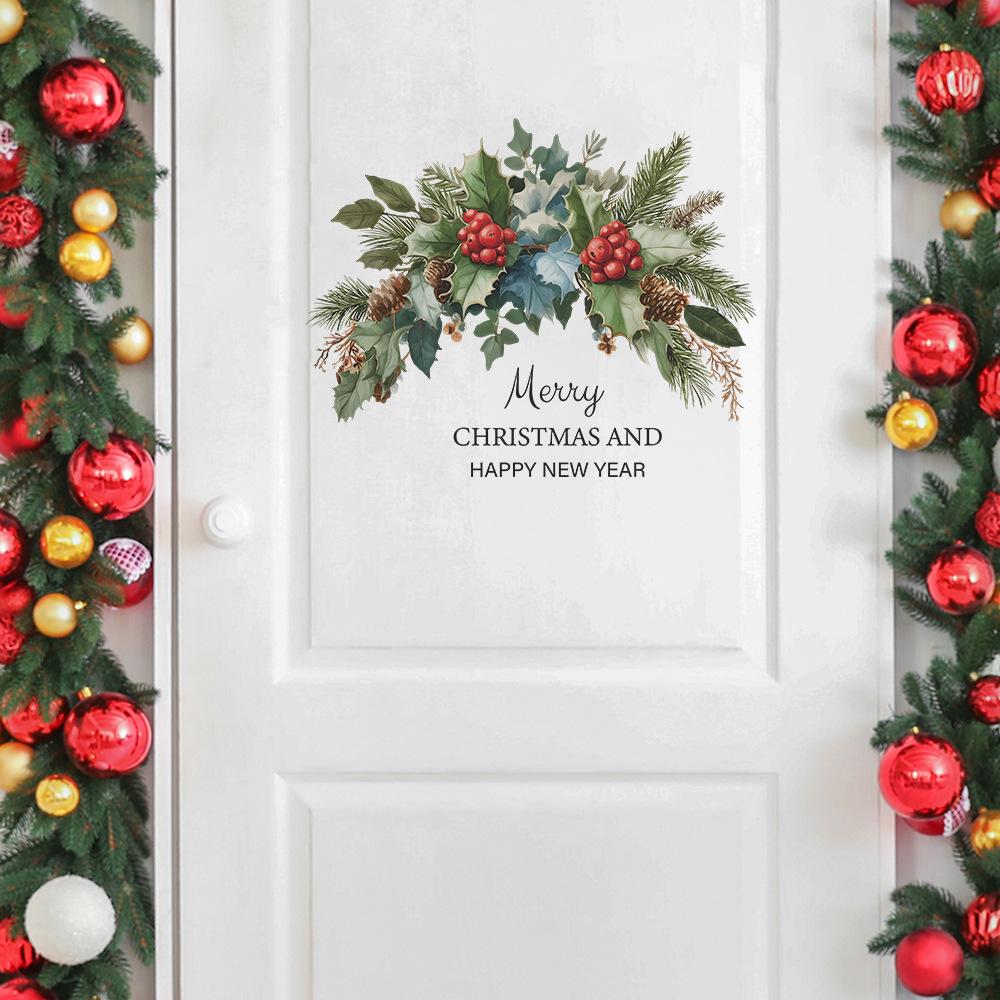 Christmas Pine Cone Red Berry Wall Sticker Self Adhesive Living Room Dining Room Decor