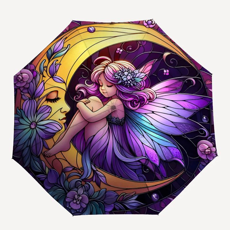 

1PC Fairy Moon Stained Artwork Folding Umbrella with 8 Frames, Automatic Open, Durable Frame, Quality Craftsmanship yy250912071