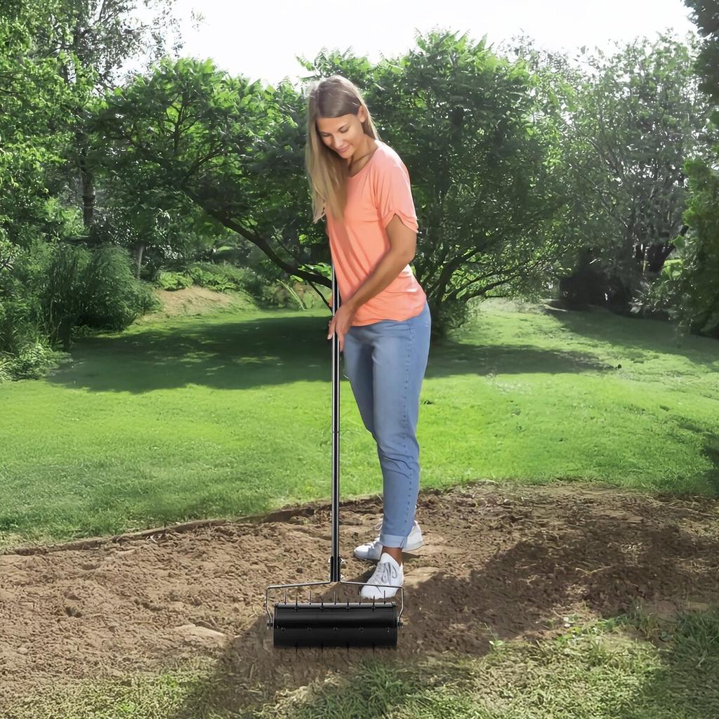 Rolling Lawn Aerator 18" Heavy-Duty Manual Rolling Aerator Lawn Black