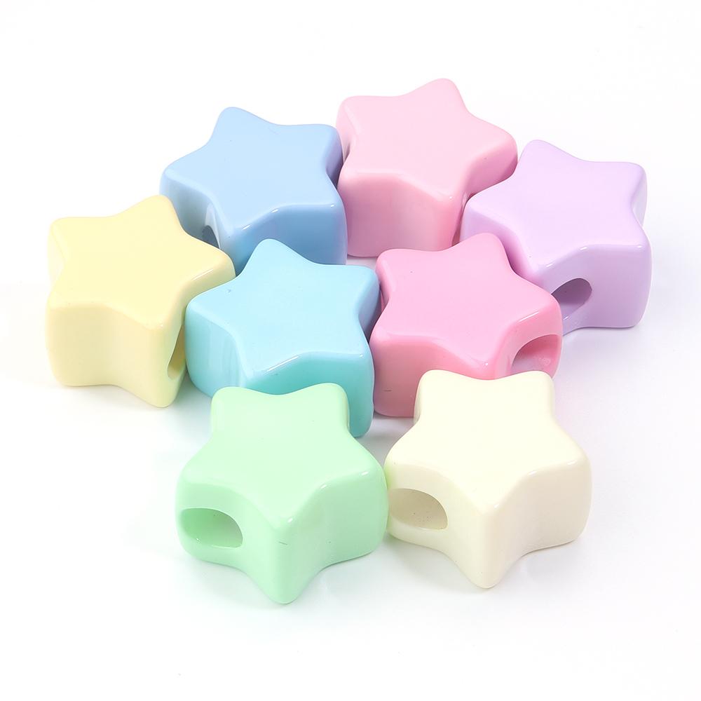 6Pcs Acrylic Large Hole Beads Colorful Flowers Stars Love Heart Shape Loose Beads DIY Bracelet Phone Chain Jewelry Accessories