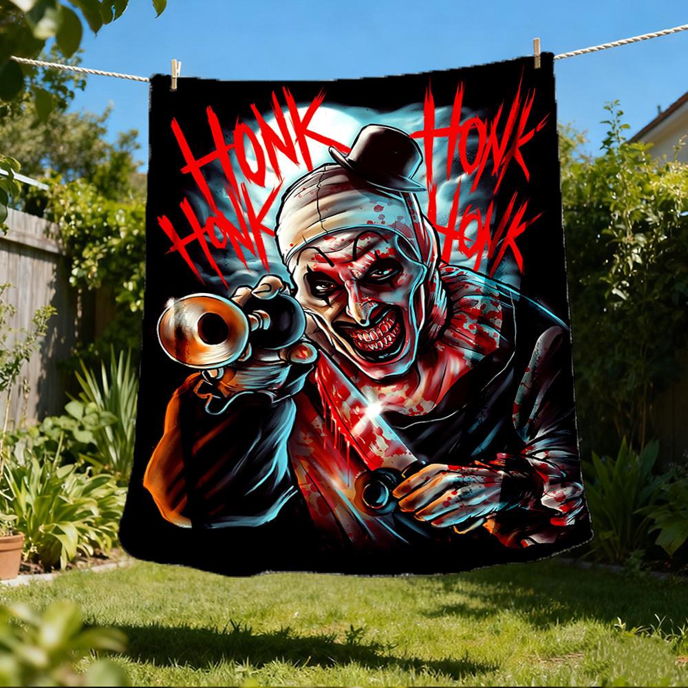 1pc Horror Clown Outdoor Flannel Blanket, Lightweight Warm Cozy for Travel Camping Office Soft Polyester Fabric