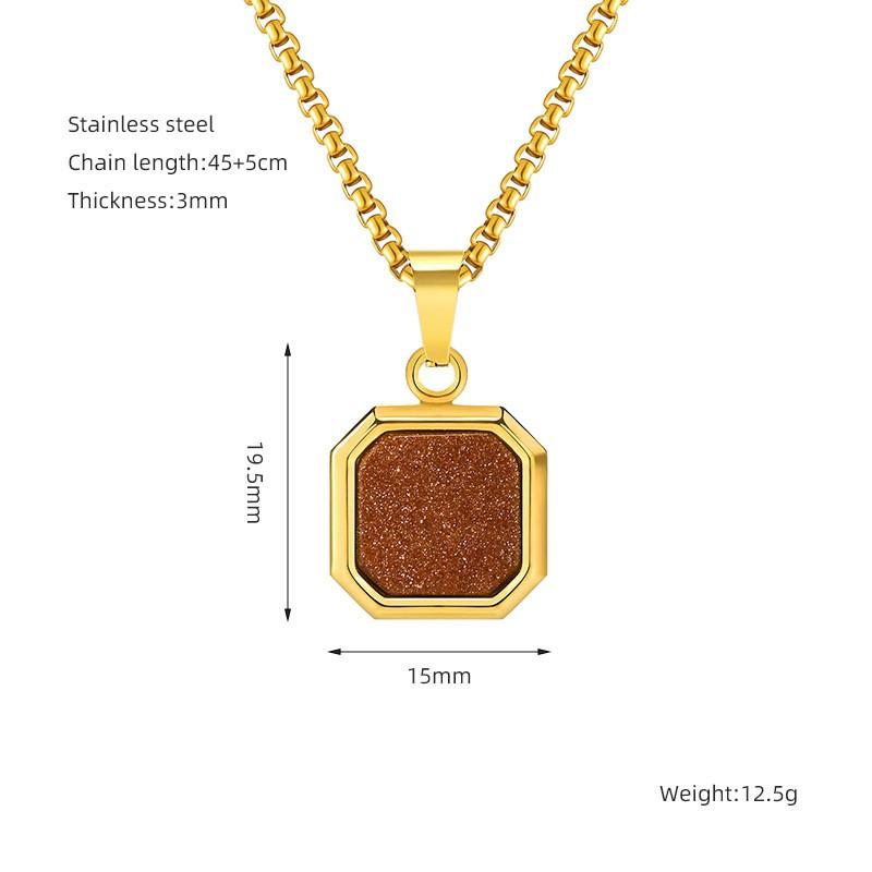 Titanium Steel Geometric Pendant Necklace Men Women Hypoallergenic Fashion Jewelry With Turquoise Accent