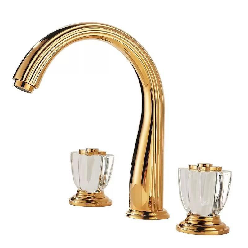 

Gold Blue Crystal Bathroom Faucet Widespread Sink Tap Brass Basin Faucet Sink Faucet 3 Hole Crystal Handle Hot & Cold Water Tap