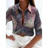 Boutique Pattern Printed Button Long Sleeve Women's Shirt Vintage Elegant Office Fashion Large Size Women's Daily Lapel Shirt