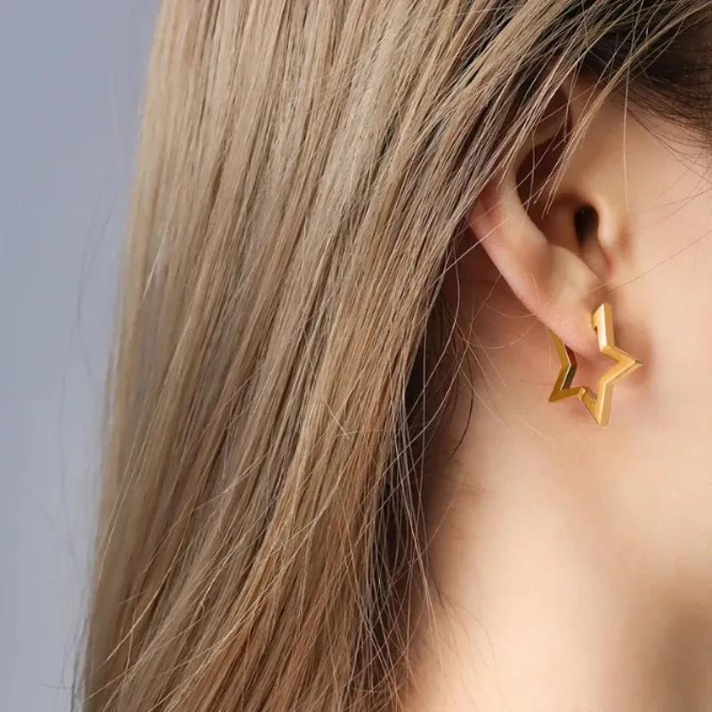 Geometric stars Earrings For Women Stainless Steel Star Hoop Earring Girl Zircon Gift Charm Hypoallergenic Accessories