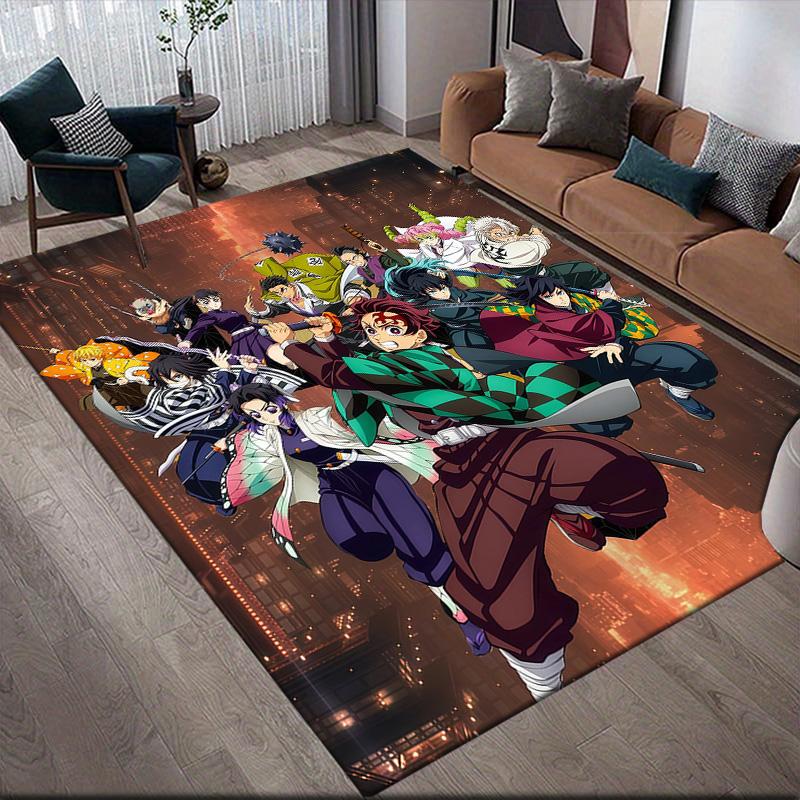 Demon Slayer Flannel Pattern Square Carpet,Area Rug,Carpet Rug for Living Room Bedroom Sofa Playroom Decor,Non-slip Floor Mat