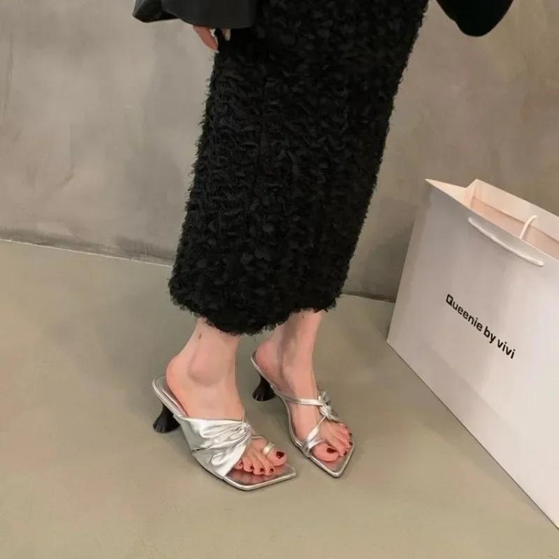 Designer Summer Woman Slippers Fashion Clip Toe Slip On Slides Shoes Ladies Outdoor Dress High Heel Sandalias 35-40