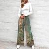 Damen Sommer Locker Sitzende Blumenmuster Weite Beine Hose Elastische Taille Knopfleiste Vorne Mit Taschen Lässig Bohemian Stil Hose