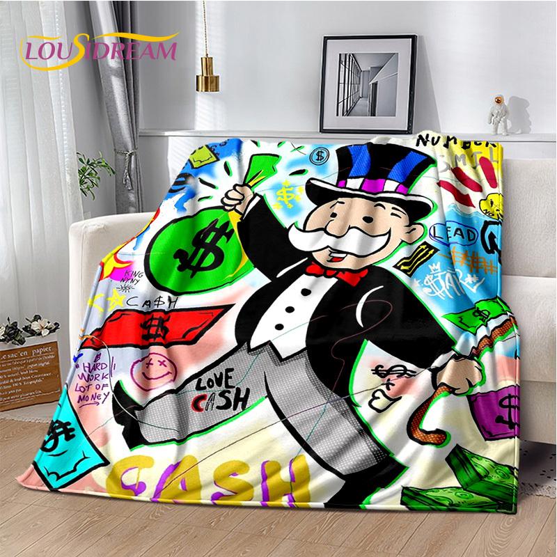 Rich Man Game Monopoly Dollar Cartoon Blanket,Soft Throw Blanket for Home Bedroom Bed Sofa Picnic Travel Office Cover Child Gift