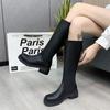 LazySeal Black White Knee Boots Square Toe Autumn Winter Zipper Fashion Women Boots 4.5cm Med Heels Modern Boots Big Size 44