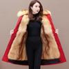 High Quality Fashion Autumn Winter Thickened Fur Liner and Detachable Design Women's Parka Warm Coat Red and Black Coat  Jacket
