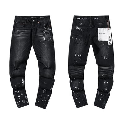 Men's Tatters Splash Paint Men's Slim Ripped Badge Stretch Jeans Retro High-end Men's Pants